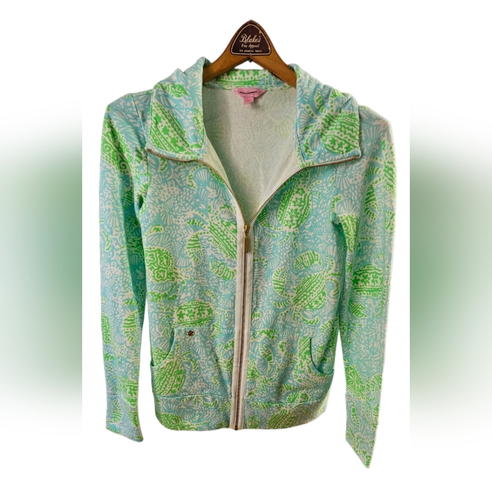 Lilly Pulitzer Leona Zip-Up Sweatshirt. Get Crackin'. Lightweight - Picture 3 of 9